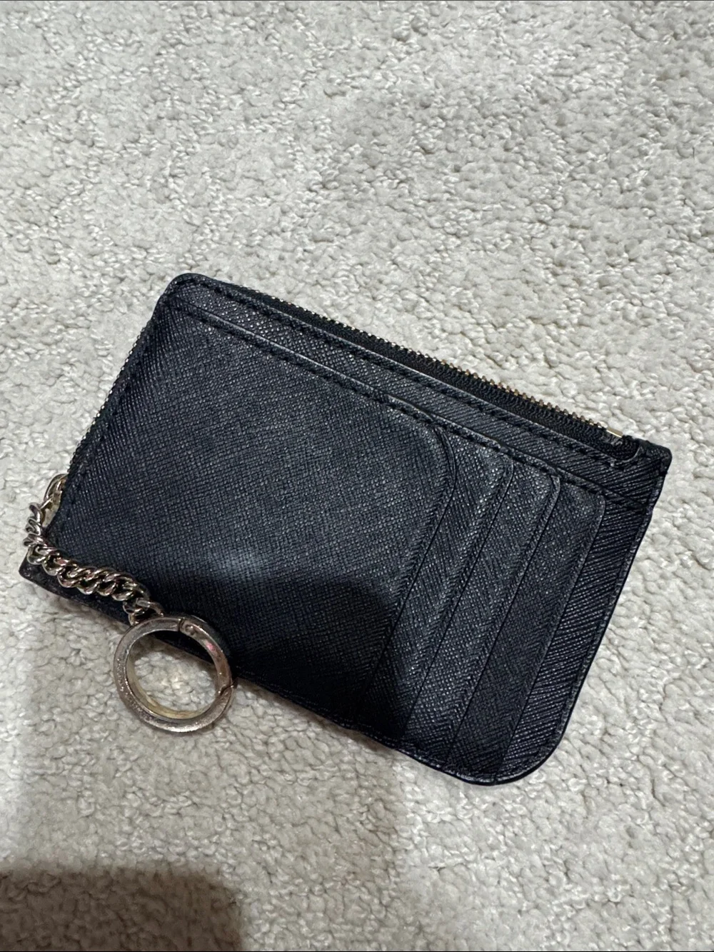 kate spade Black Saffiano Leather Zip Key & Card Holder with Chain